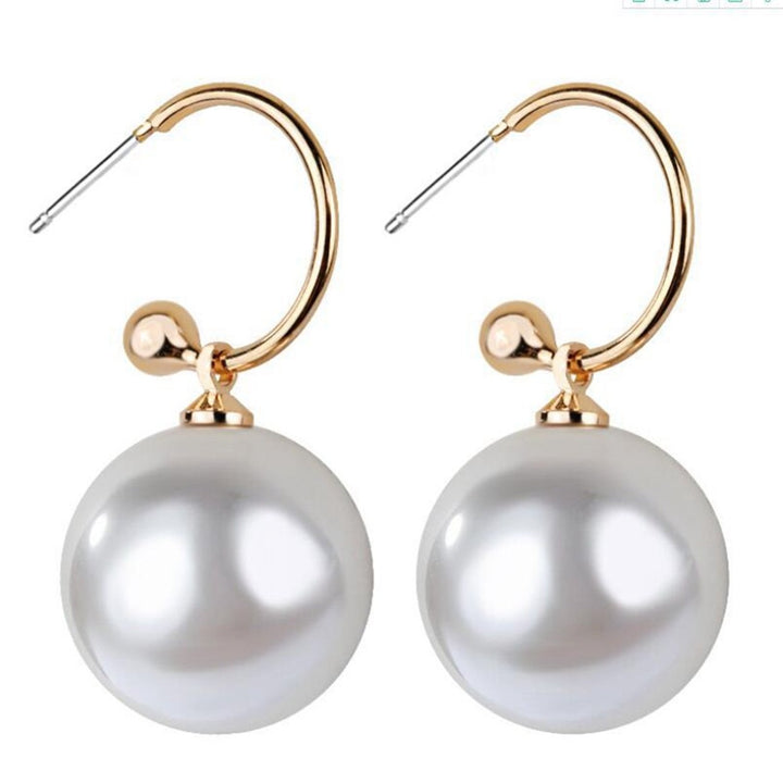 Women Fashion C-shape Faux Pearl Dangle Pendant Ear Stud Earring Jewelry Gift Image 1