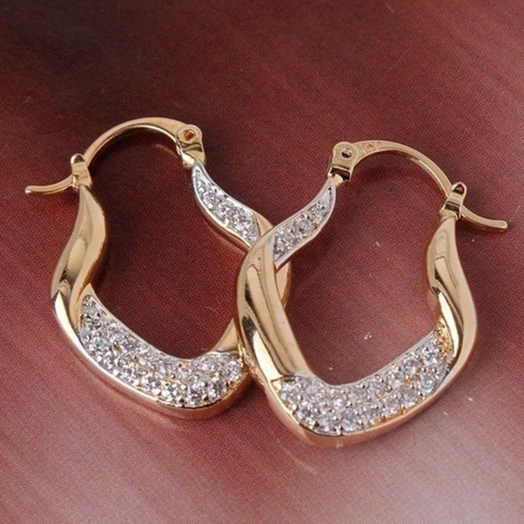 Fashion Women Rhinestone Inlaid U Shape Dangle Alloy Leverback Earrings Jewelry Image 1