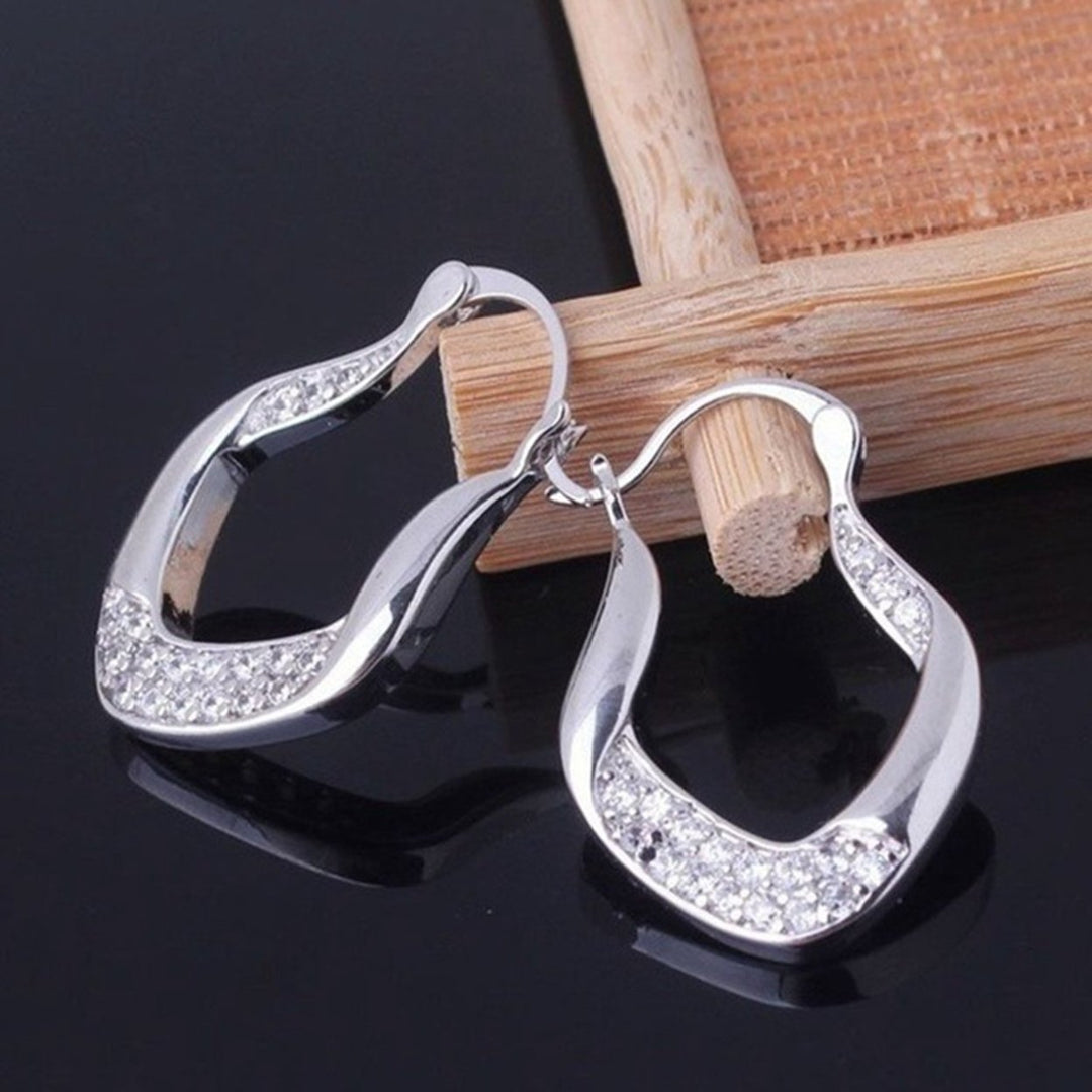 Fashion Women Rhinestone Inlaid U Shape Dangle Alloy Leverback Earrings Jewelry Image 2