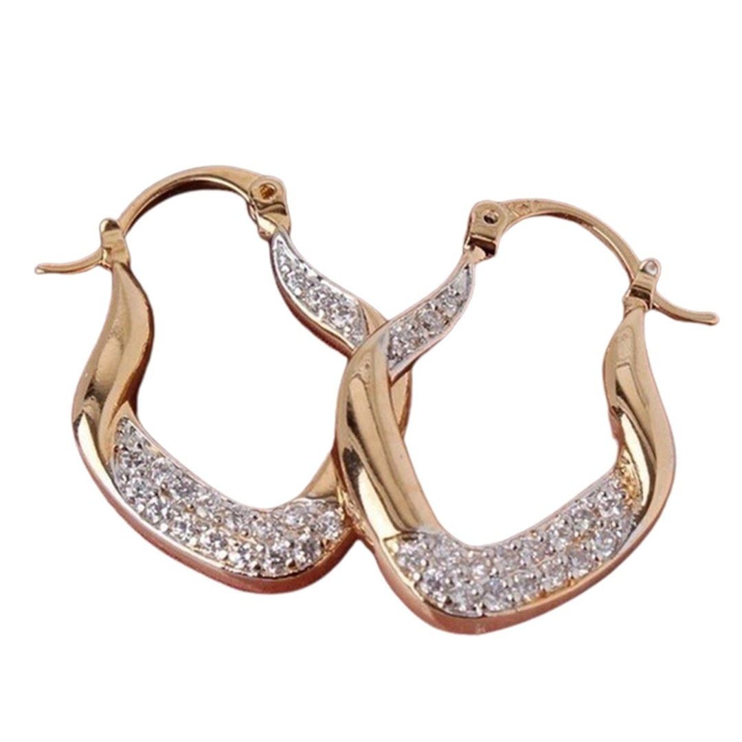 Fashion Women Rhinestone Inlaid U Shape Dangle Alloy Leverback Earrings Jewelry Image 1