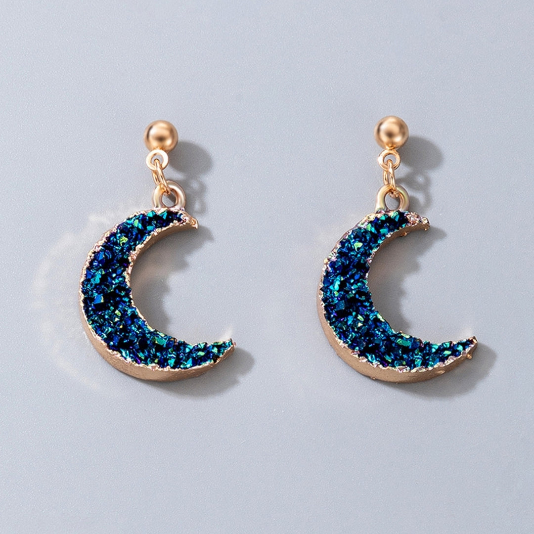 Women Simple Blue Small Moon Imitation Natural Stone Pendant Ear Stud Earring Image 1