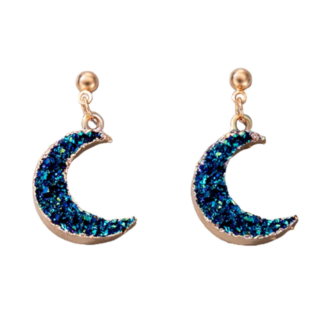 Women Simple Blue Small Moon Imitation Natural Stone Pendant Ear Stud Earring Image 7