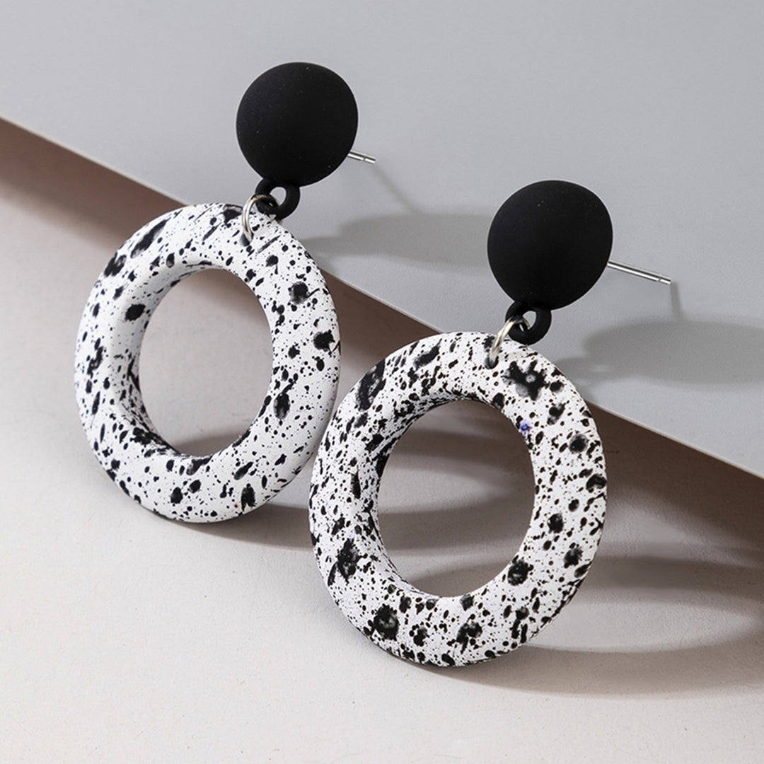 Fashion Black White Round Hanging Drop Dangle Ear Stud Earring Jewelry Accessory Image 1