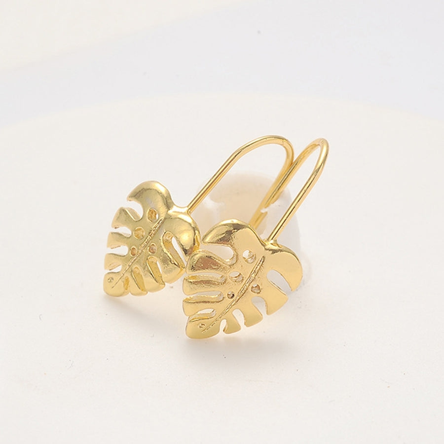 Women Simple Golden Leaf Shape Dangle Ear Hook Earrings Jewelry Accessory Gift Image 1