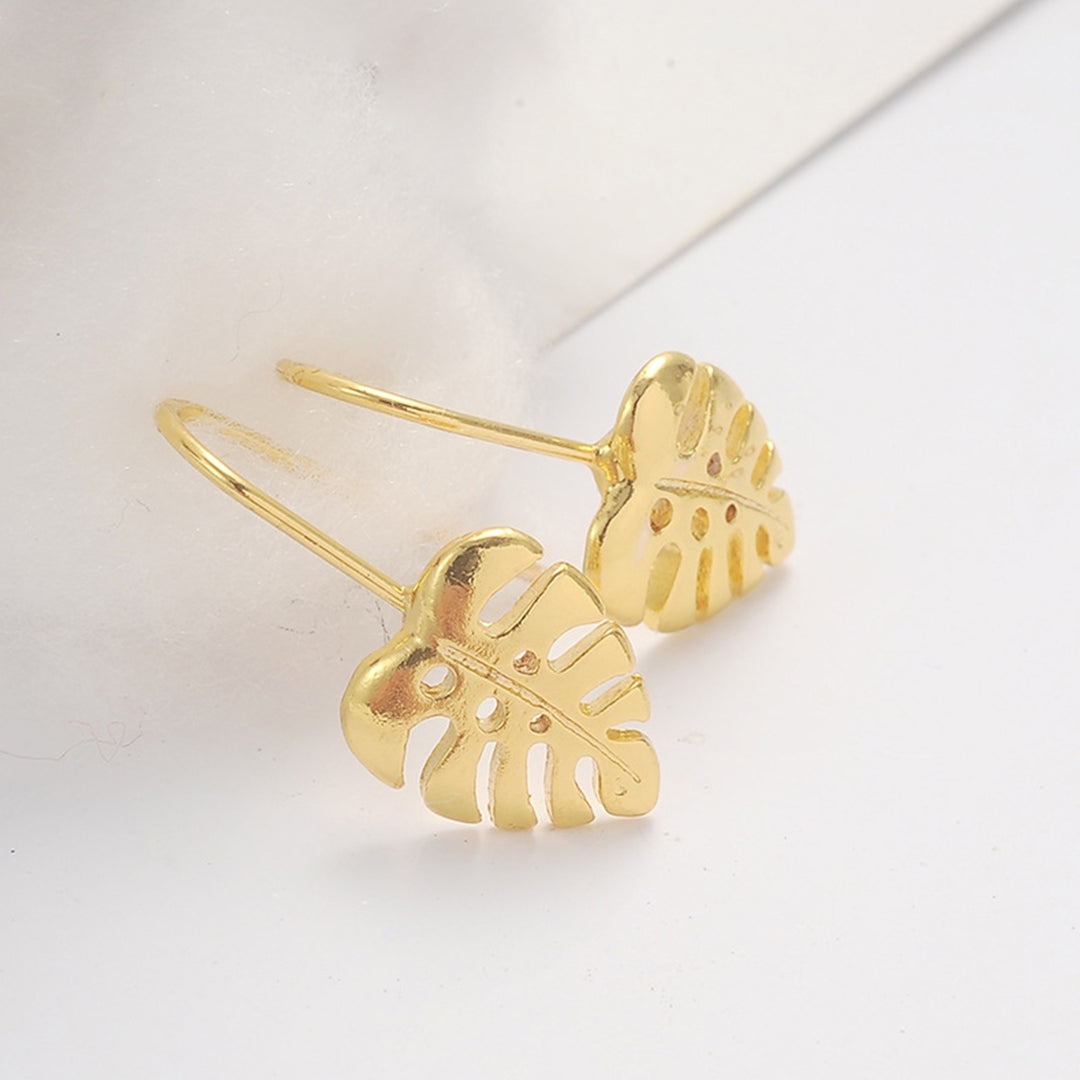 Women Simple Golden Leaf Shape Dangle Ear Hook Earrings Jewelry Accessory Gift Image 2