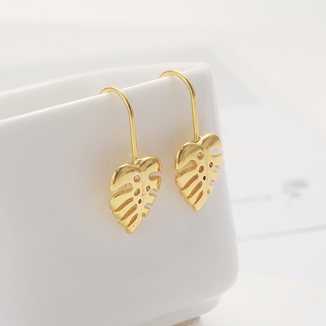 Women Simple Golden Leaf Shape Dangle Ear Hook Earrings Jewelry Accessory Gift Image 3