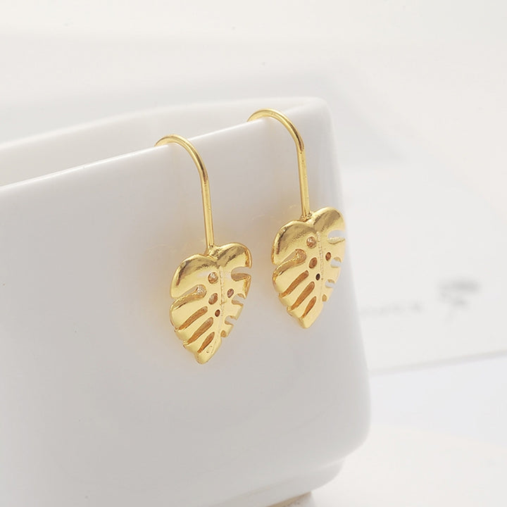 Women Simple Golden Leaf Shape Dangle Ear Hook Earrings Jewelry Accessory Gift Image 3