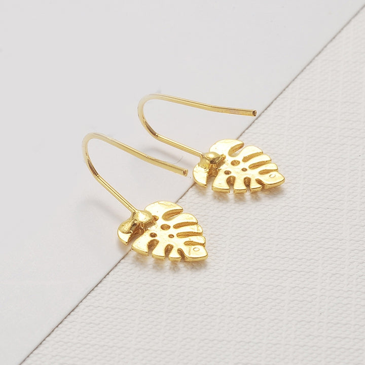 Women Simple Golden Leaf Shape Dangle Ear Hook Earrings Jewelry Accessory Gift Image 4