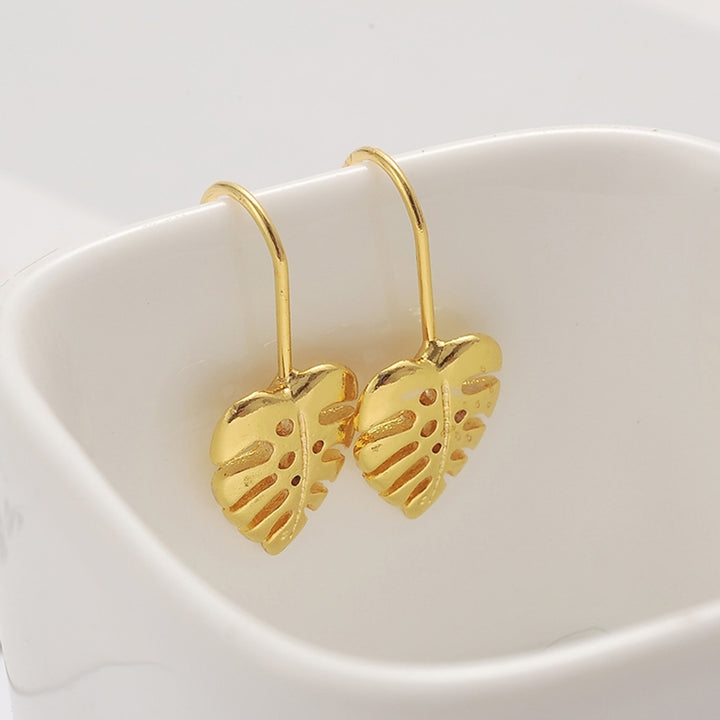 Women Simple Golden Leaf Shape Dangle Ear Hook Earrings Jewelry Accessory Gift Image 4