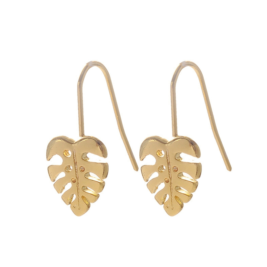 Women Simple Golden Leaf Shape Dangle Ear Hook Earrings Jewelry Accessory Gift Image 6