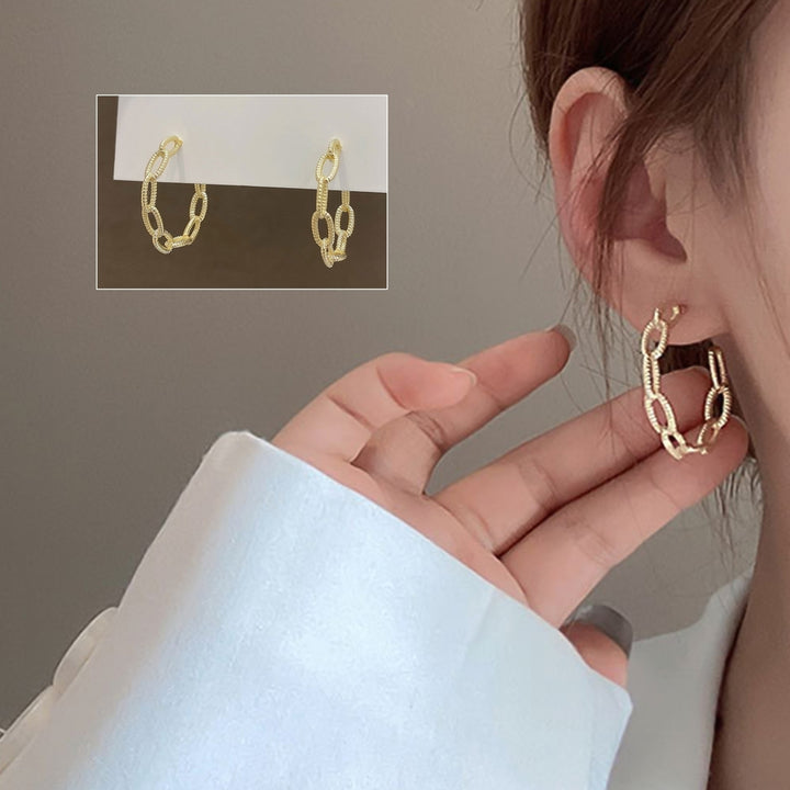 Women Simple Retro Punk Style Golden Chain C Shape Ear Stud Earring Jewelry Gift Image 6