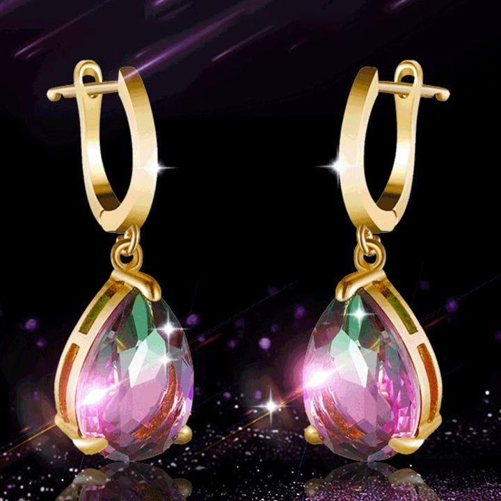 Women Fashion Pear Water Drop Shape Rhinestone Hoop Dangle Earrings Gift Jewelry Image 1