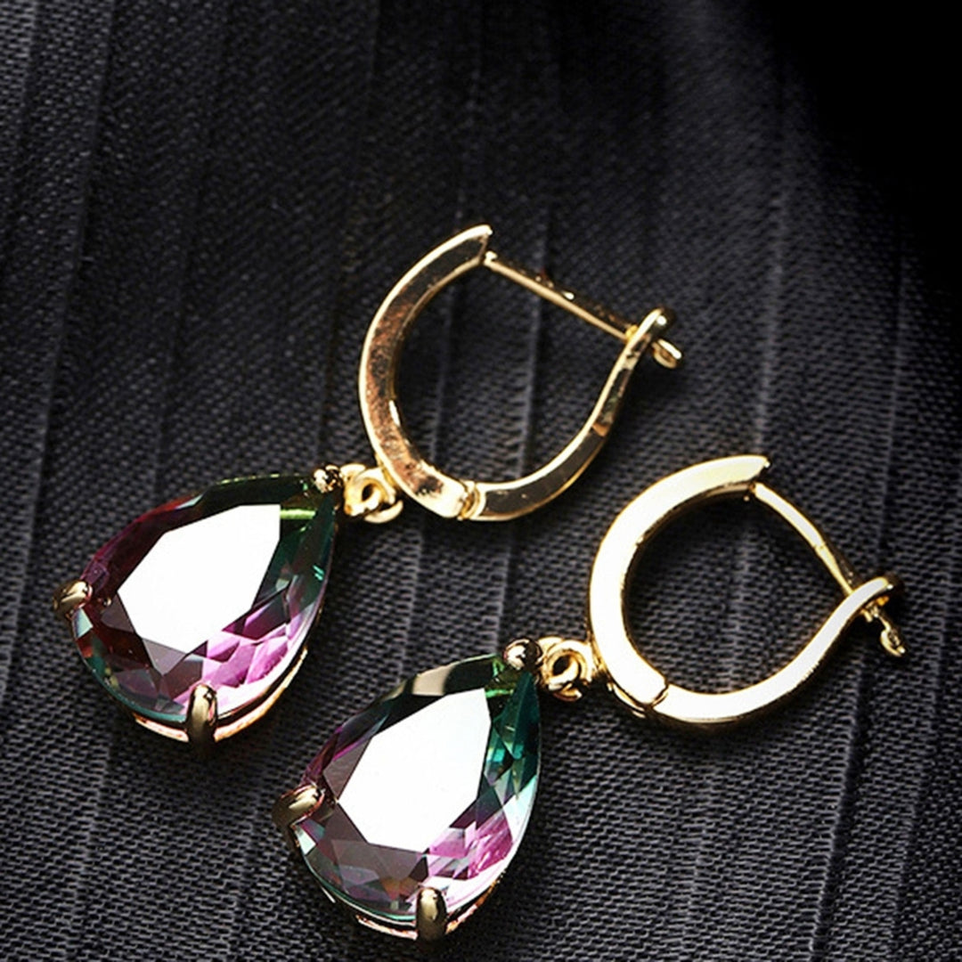 Women Fashion Pear Water Drop Shape Rhinestone Hoop Dangle Earrings Gift Jewelry Image 2