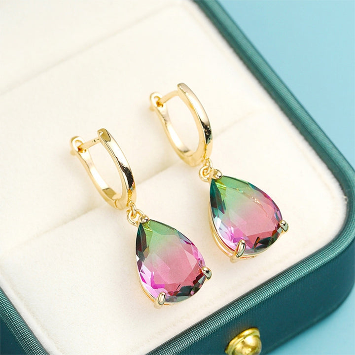 Women Fashion Pear Water Drop Shape Rhinestone Hoop Dangle Earrings Gift Jewelry Image 3