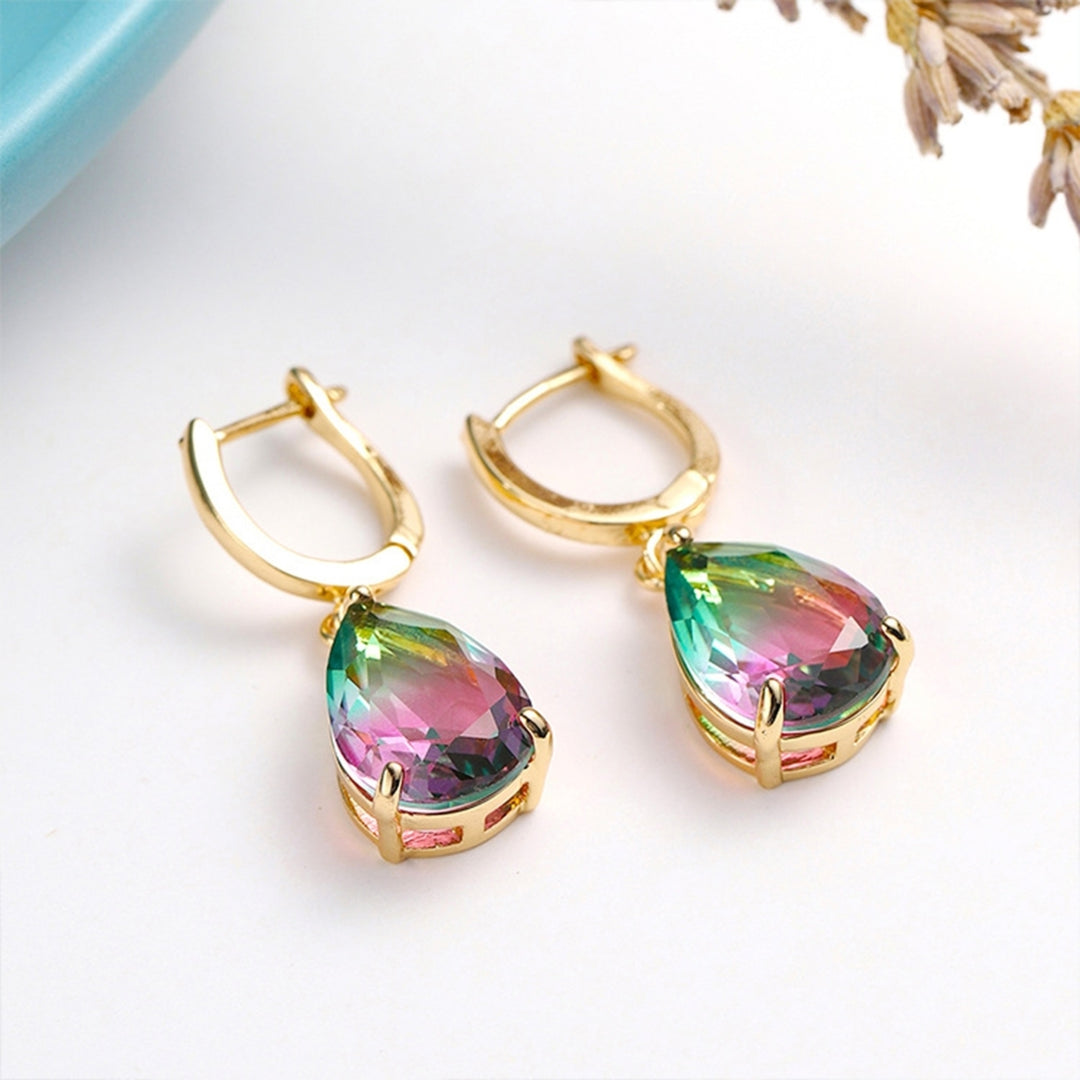 Women Fashion Pear Water Drop Shape Rhinestone Hoop Dangle Earrings Gift Jewelry Image 4