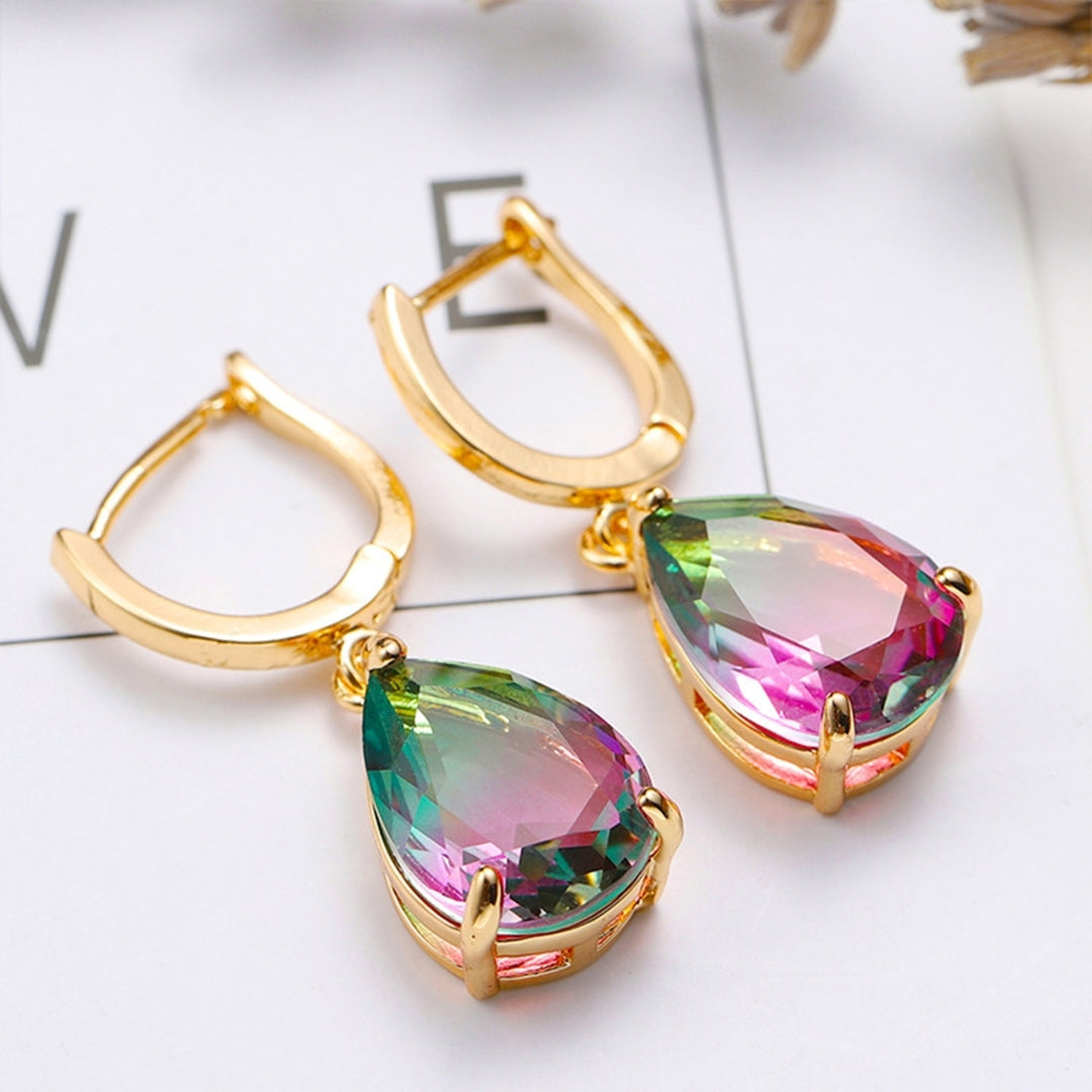 Women Fashion Pear Water Drop Shape Rhinestone Hoop Dangle Earrings Gift Jewelry Image 4