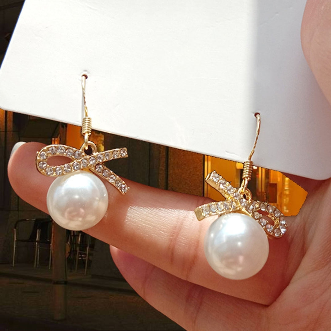 Fashion Women Rhinestone Inlaid Bowknot Ear Stud Earrings Party Jewelry Gift Image 4