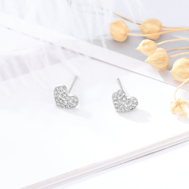 Women Simple Cubic Zirconia Geometric Heart Round Shape Ear Stud Jewelry Gift Image 6