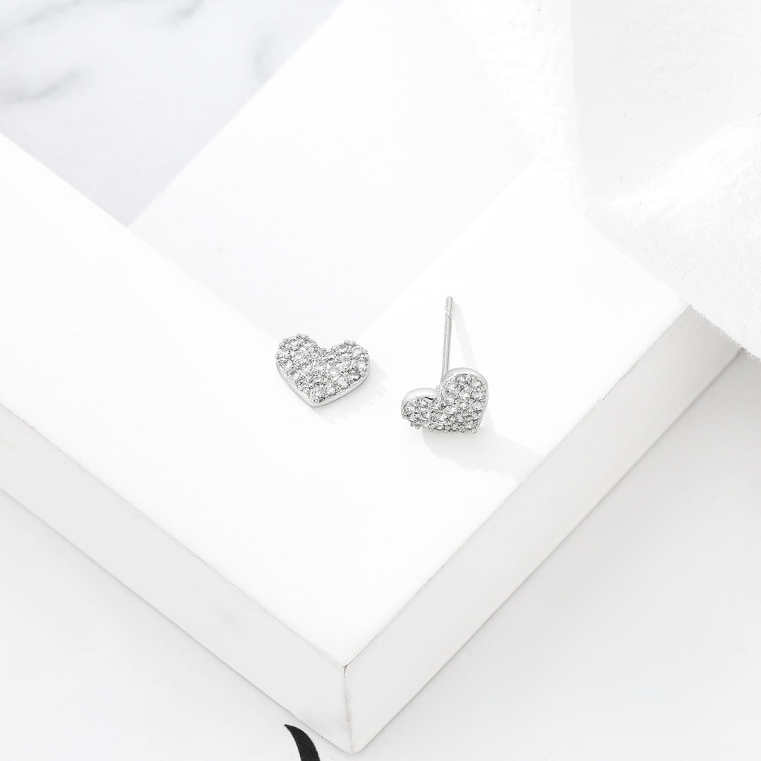 Women Simple Cubic Zirconia Geometric Heart Round Shape Ear Stud Jewelry Gift Image 8