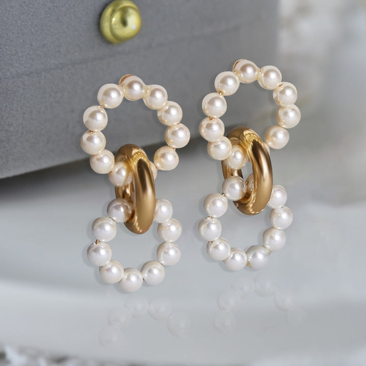 Bohemian Round Imitation Pearl Big Ear Stud Earring Fashion Jewelry Accessory Image 1