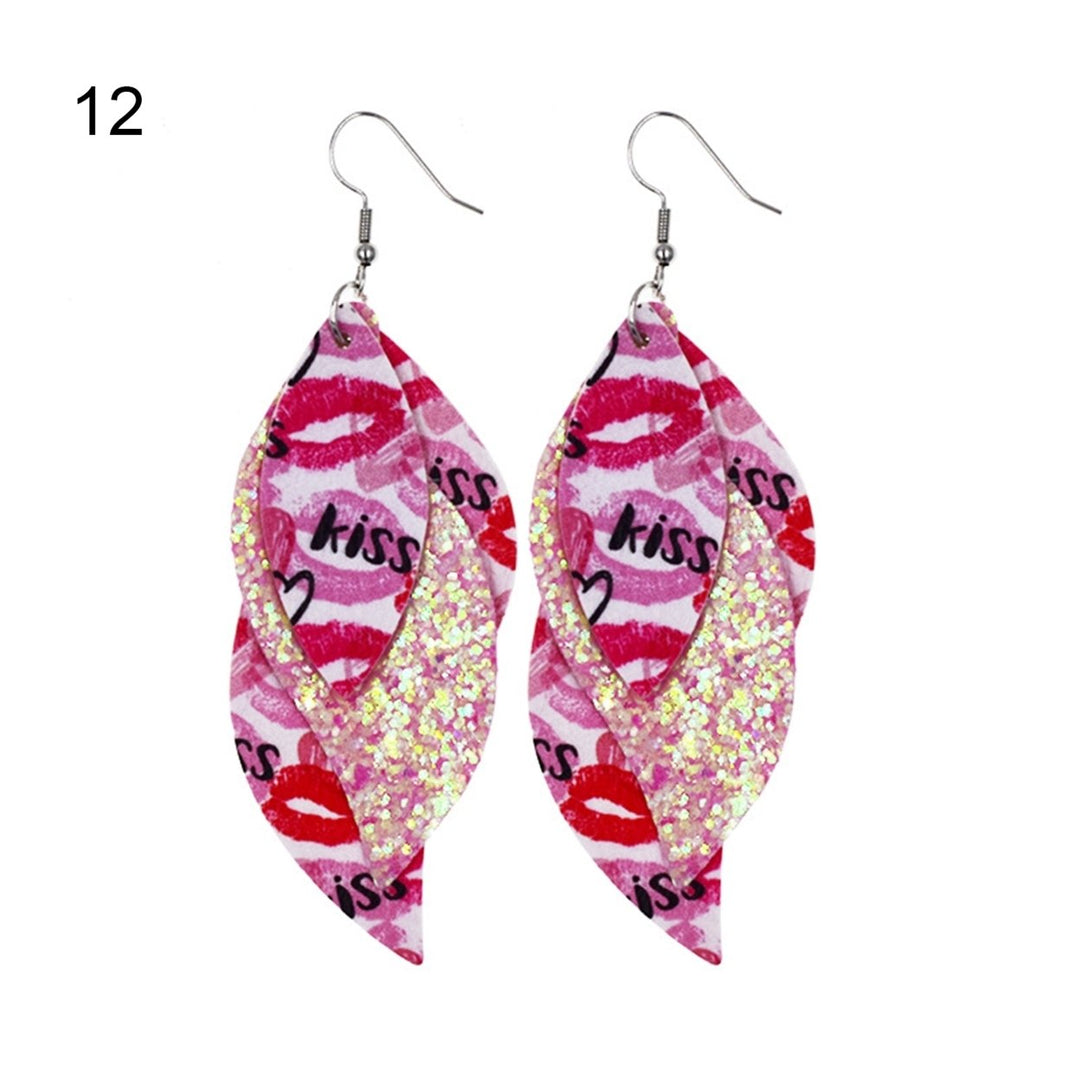 S-Shaped Leather Earrings Sequins Sparkling Earrings Jewelry Accessory Gifts Image 1