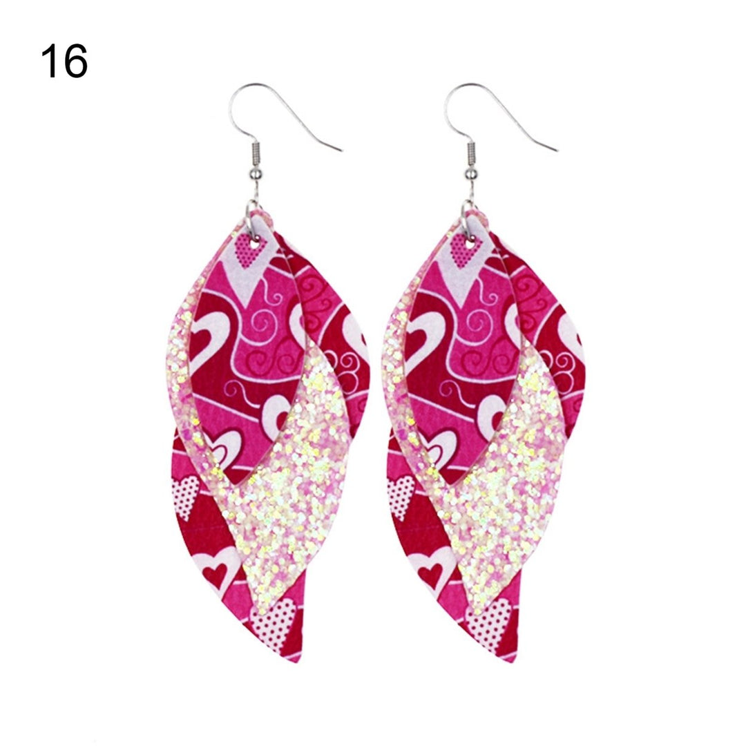 S-Shaped Leather Earrings Sequins Sparkling Earrings Jewelry Accessory Gifts Image 1