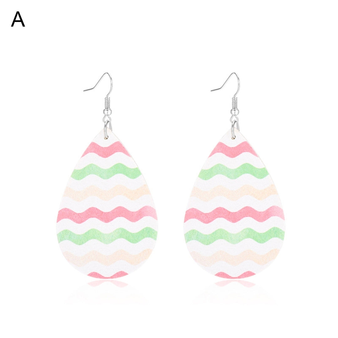 Fashion Women Faux Leather Metal Water Drop Shape Earrings Gift Eardrops Dangler Image 4