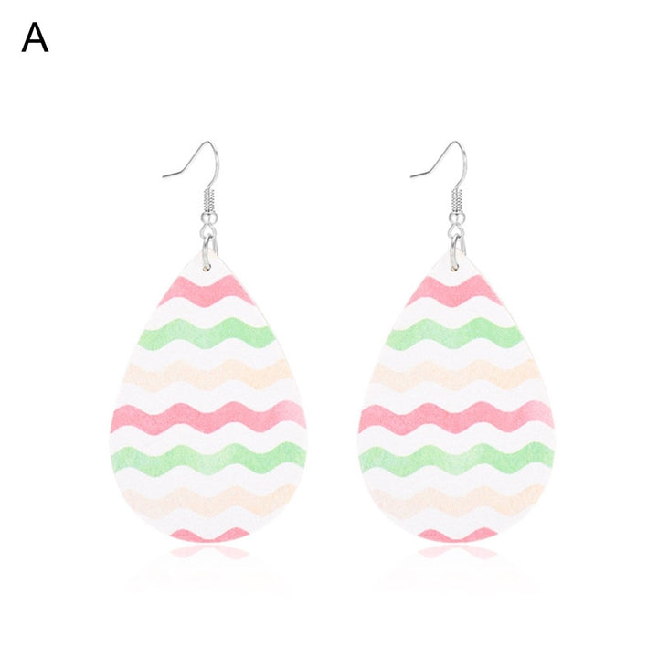 Fashion Women Faux Leather Metal Water Drop Shape Earrings Gift Eardrops Dangler Image 1