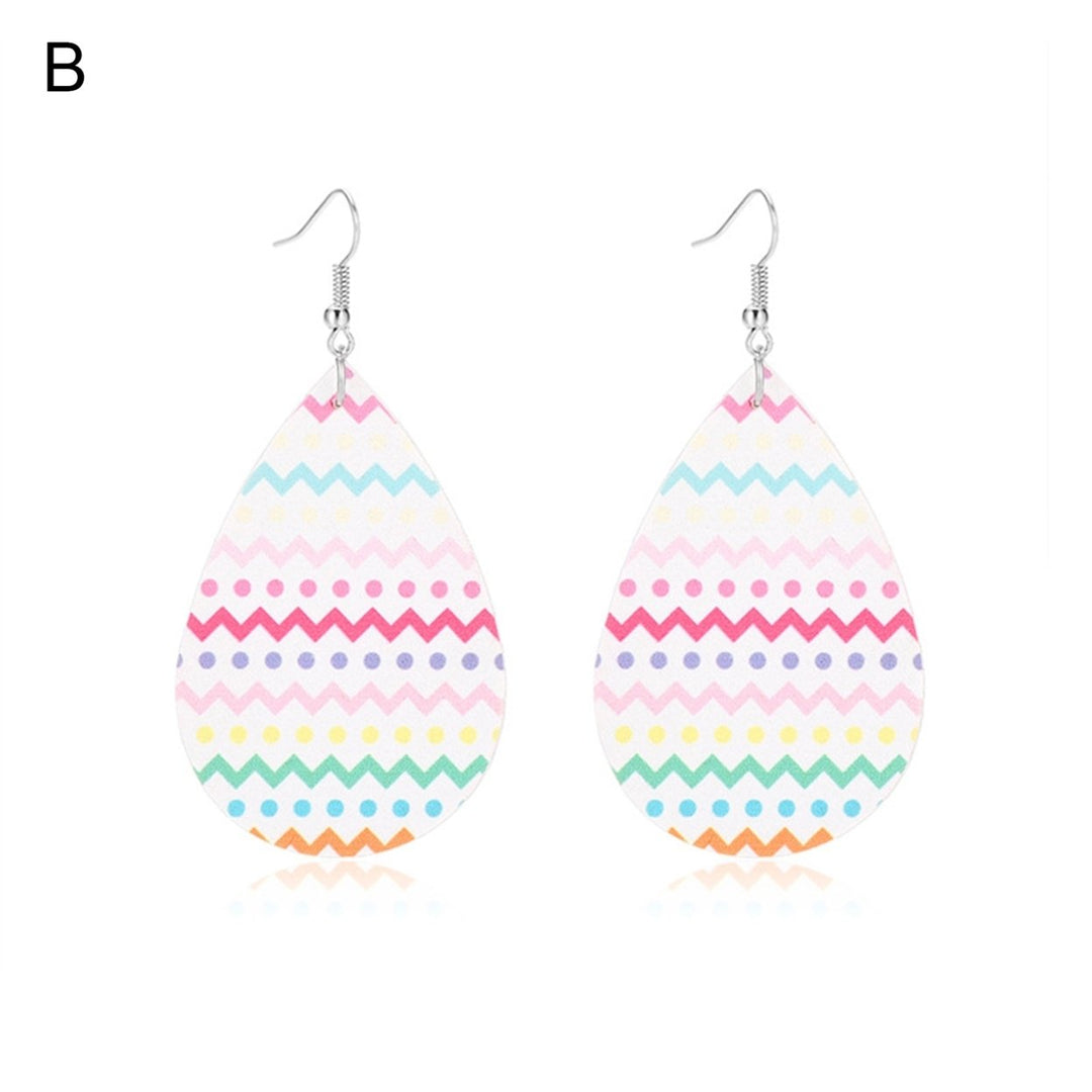 Fashion Women Faux Leather Metal Water Drop Shape Earrings Gift Eardrops Dangler Image 4