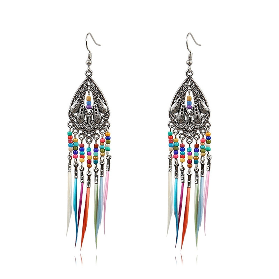 Earrings Retro Romantic Resin Beads Bohemian Feather Tassel Fringe Earrings for Women Image 3