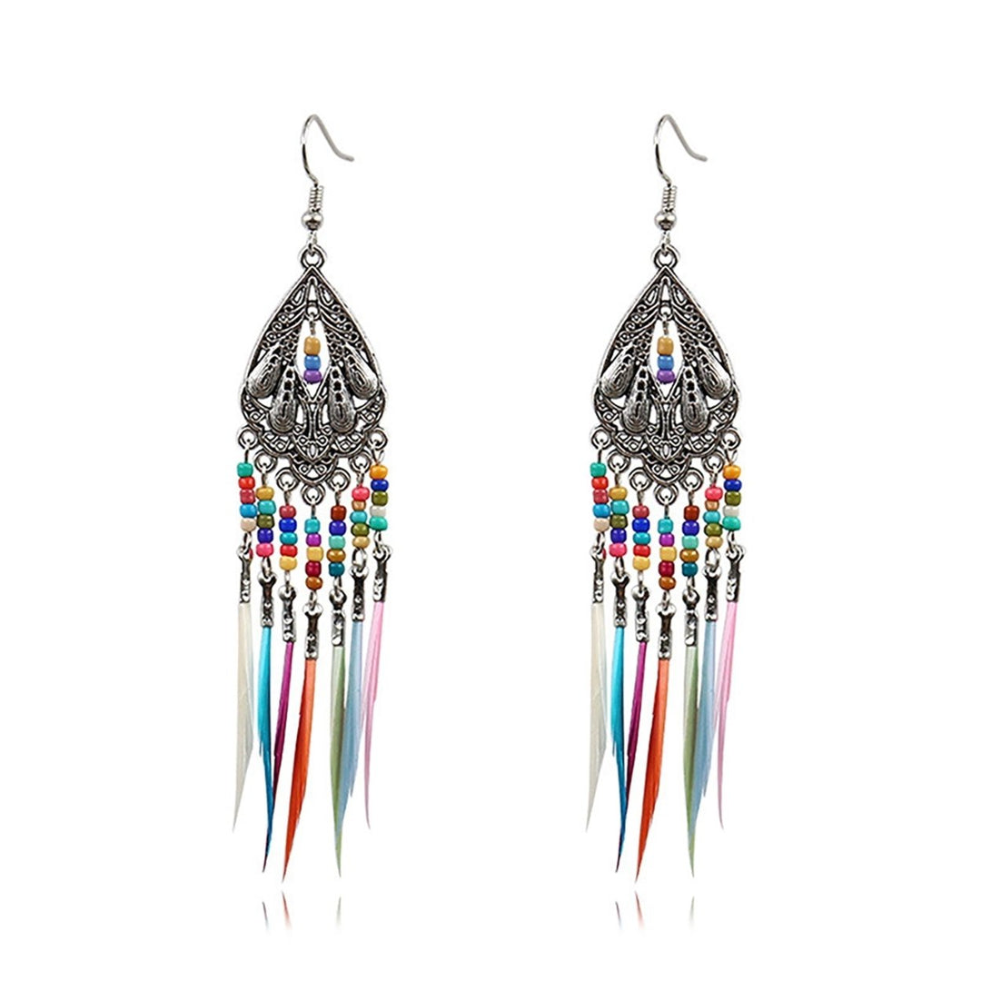 Earrings Retro Romantic Resin Beads Bohemian Feather Tassel Fringe Earrings for Women Image 1