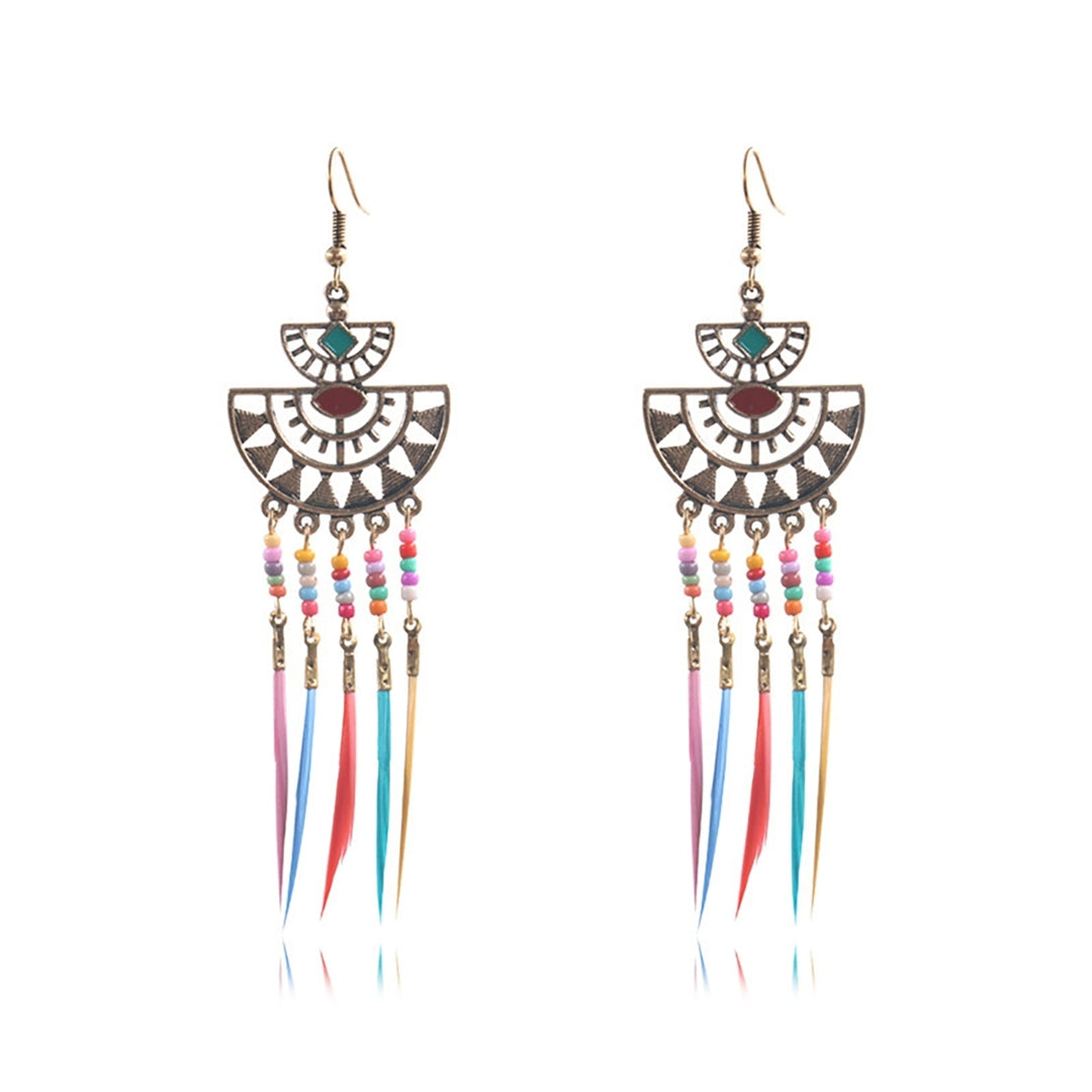 Earrings Retro Romantic Resin Beads Bohemian Feather Tassel Fringe Earrings for Women Image 4