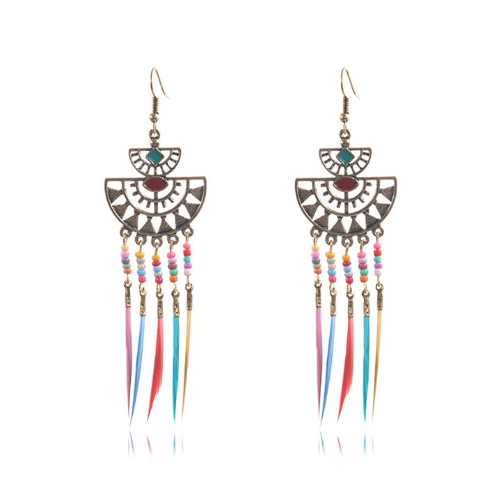 Earrings Retro Romantic Resin Beads Bohemian Feather Tassel Fringe Earrings for Women Image 4