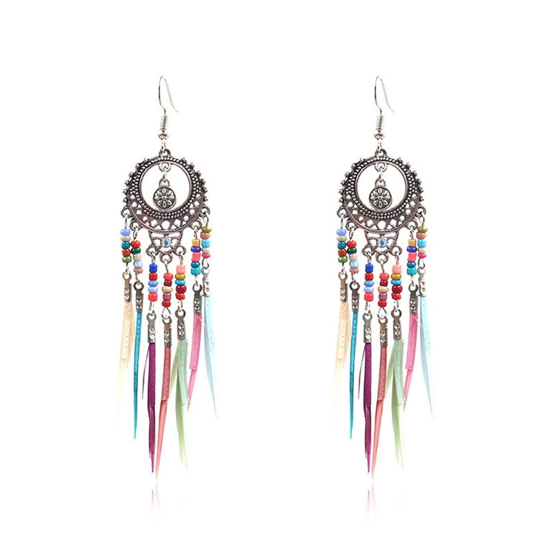 Earrings Retro Romantic Resin Beads Bohemian Feather Tassel Fringe Earrings for Women Image 1