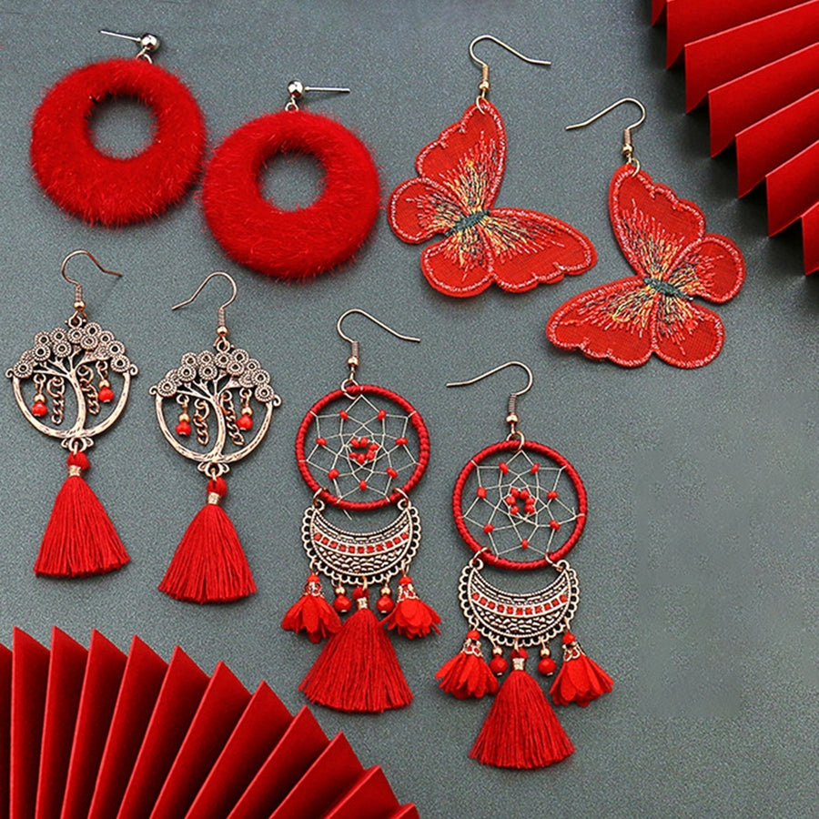 Earrings Long Drop Fashion Red Fringed Long Fashion Tassel Earrings for Girls Image 1