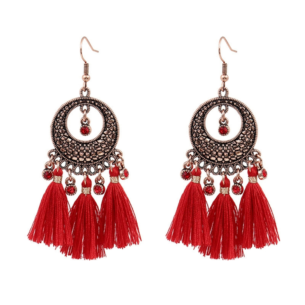 1Pair Dangle Earrings Tassel Design Jewelry Gift Red Women Wedding Drop Earrings for Festival Image 2