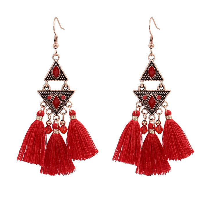 1Pair Dangle Earrings Tassel Design Jewelry Gift Red Women Wedding Drop Earrings for Festival Image 3