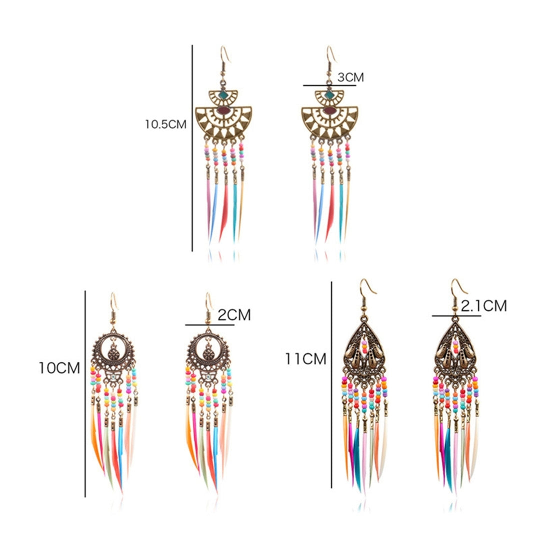 Earrings Retro Romantic Resin Beads Bohemian Feather Tassel Fringe Earrings for Women Image 9