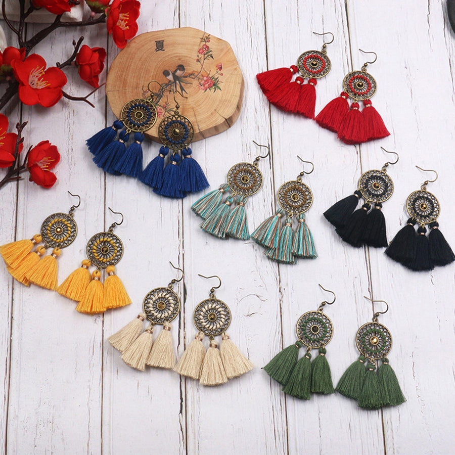 1 Pair Drop Earrings Bohemian Style Wedding Jewelry Handmade Women Fringed Earrings for Party Image 1