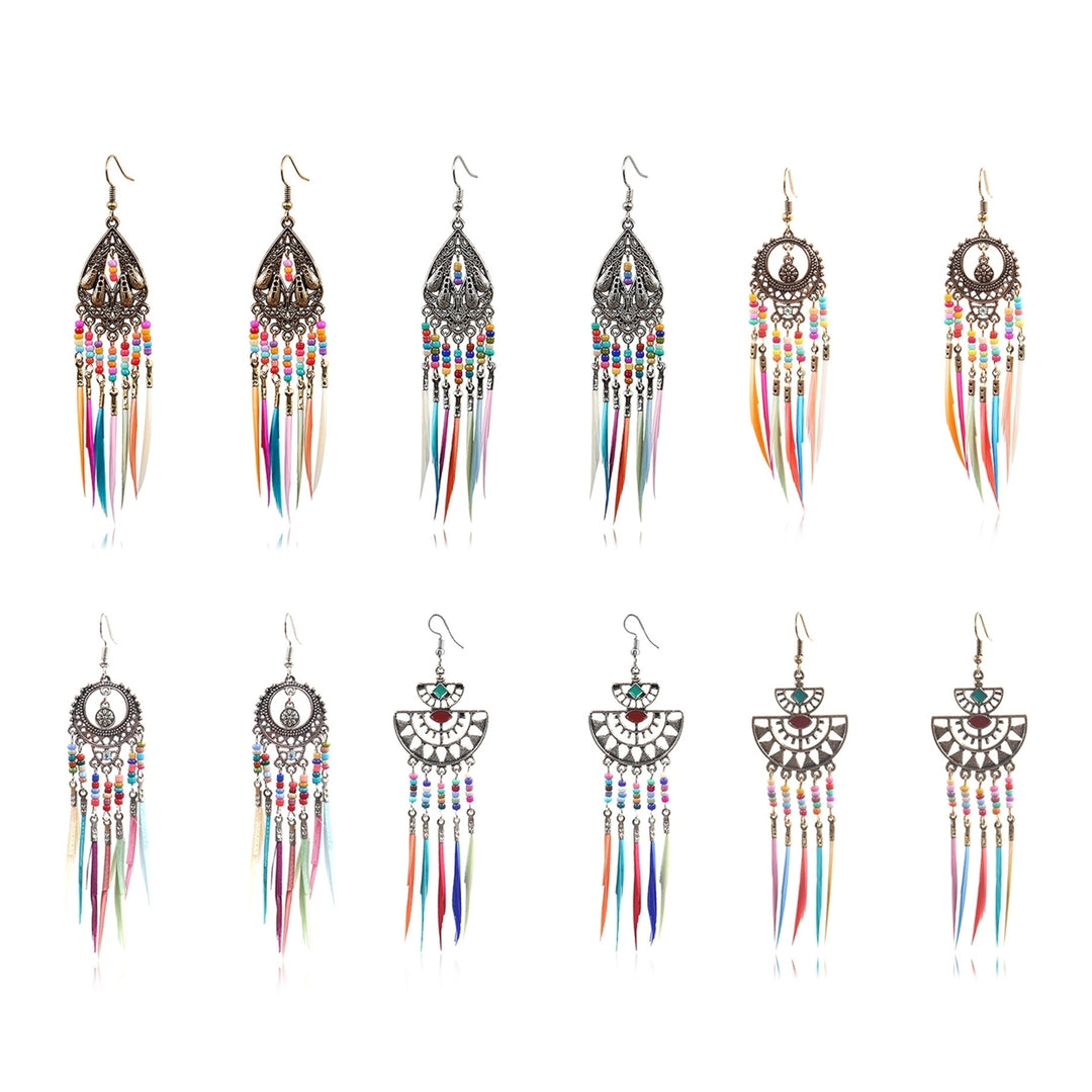 Earrings Retro Romantic Resin Beads Bohemian Feather Tassel Fringe Earrings for Women Image 10