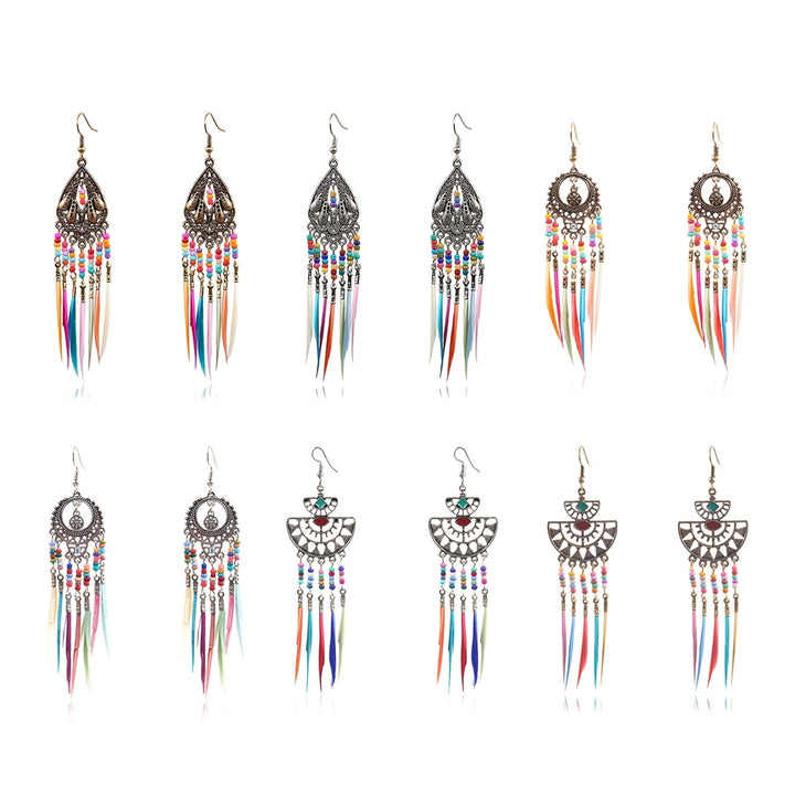 Earrings Retro Romantic Resin Beads Bohemian Feather Tassel Fringe Earrings for Women Image 10