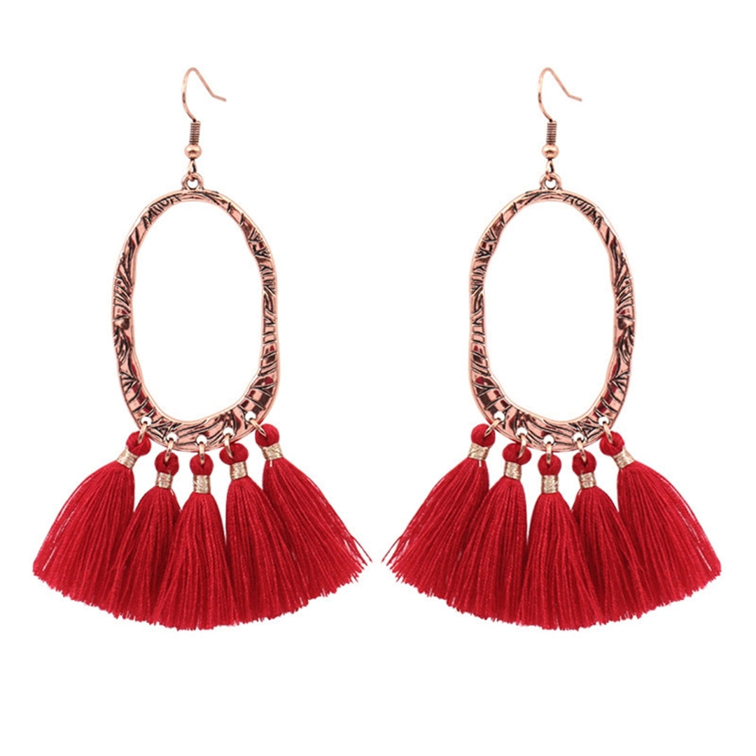 1Pair Dangle Earrings Tassel Design Jewelry Gift Red Women Wedding Drop Earrings for Festival Image 4