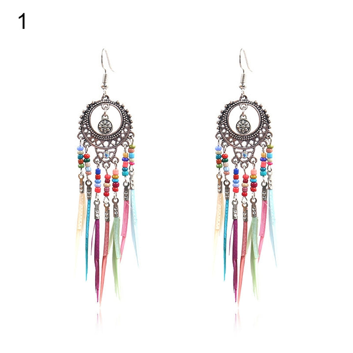 Earrings Retro Romantic Resin Beads Bohemian Feather Tassel Fringe Earrings for Women Image 11