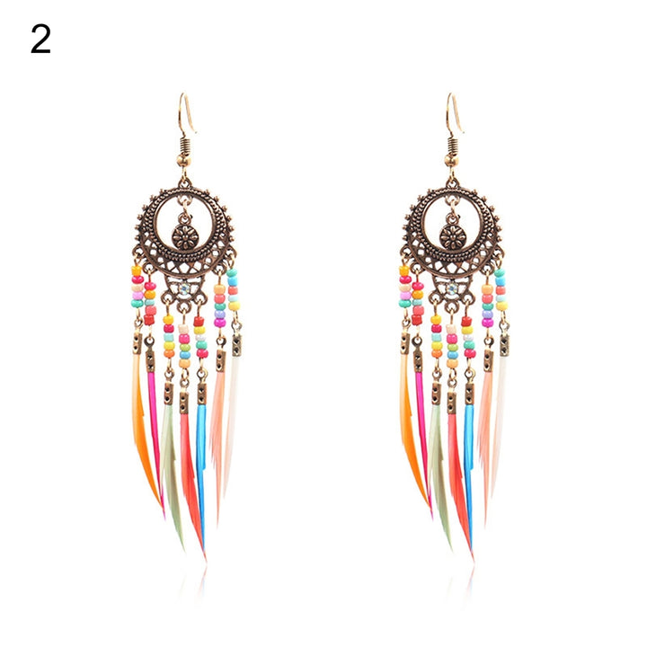 Earrings Retro Romantic Resin Beads Bohemian Feather Tassel Fringe Earrings for Women Image 12