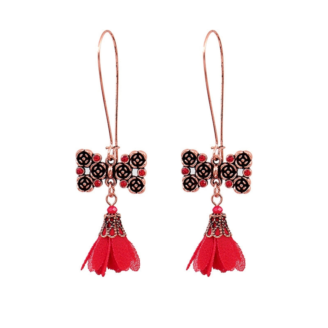 1Pair Dangle Earrings Tassel Design Jewelry Gift Red Women Wedding Drop Earrings for Festival Image 7