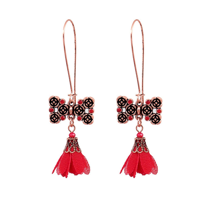 1Pair Dangle Earrings Tassel Design Jewelry Gift Red Women Wedding Drop Earrings for Festival Image 7