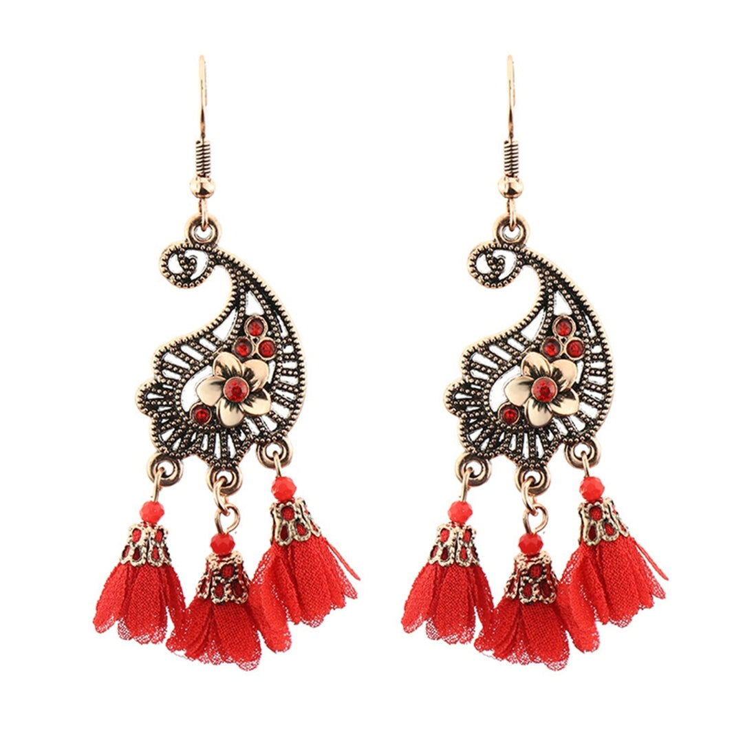 1Pair Dangle Earrings Tassel Design Jewelry Gift Red Women Wedding Drop Earrings for Festival Image 9