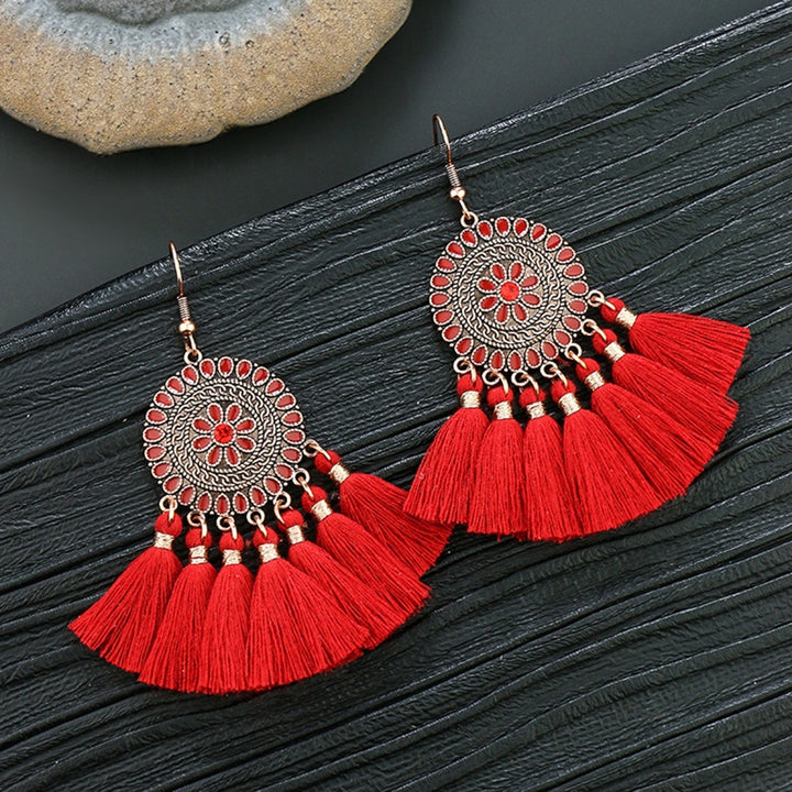 1Pair Dangle Earrings Tassel Design Jewelry Gift Red Women Wedding Drop Earrings for Festival Image 10