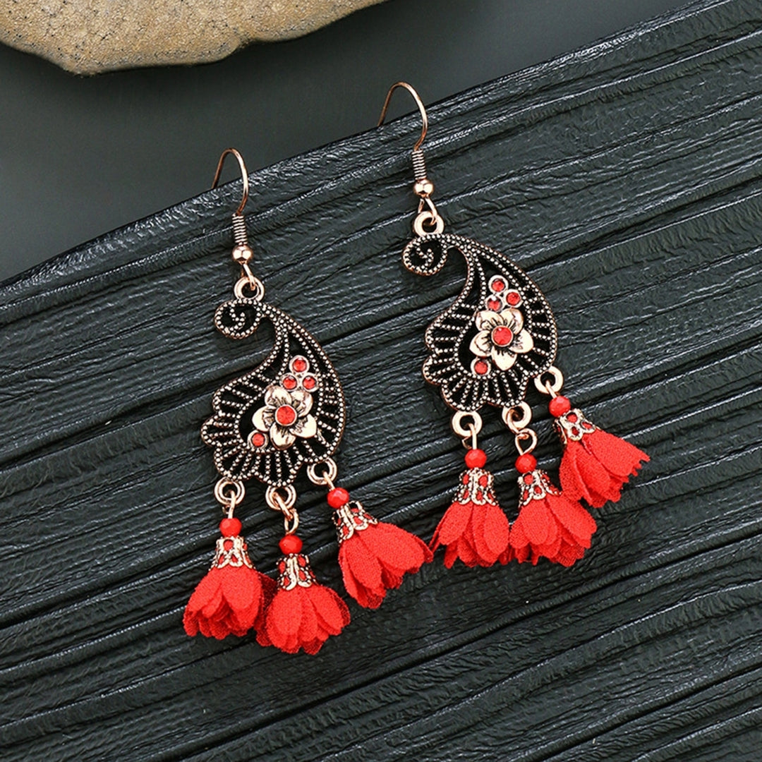 1Pair Dangle Earrings Tassel Design Jewelry Gift Red Women Wedding Drop Earrings for Festival Image 11