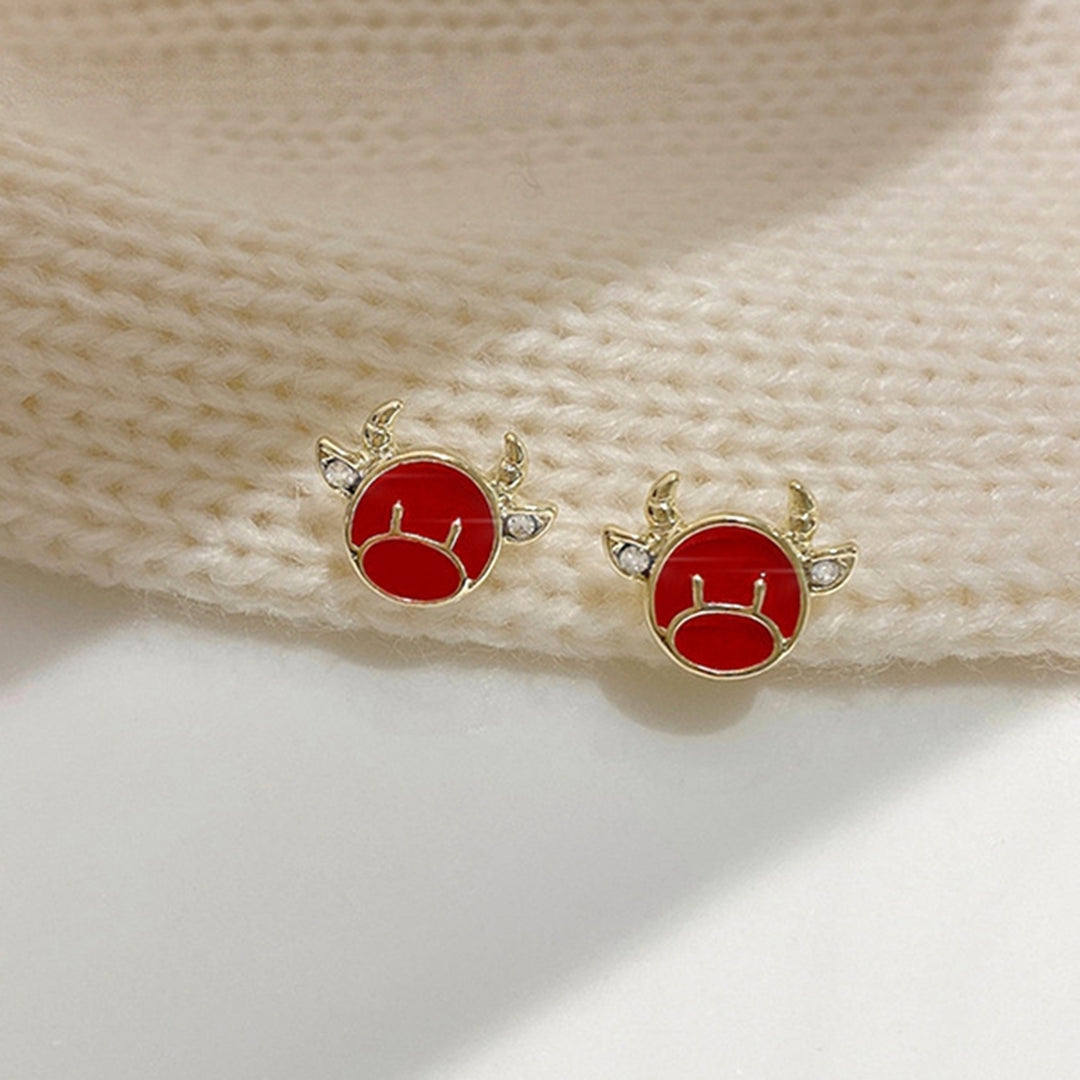 Cute Bull Earrings Creative Rhinestone Animal Ear Studs Pendent Jewelry Gift Image 7